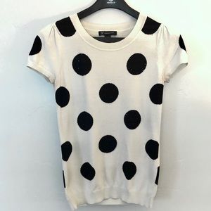 Black and white polka dot short sleeve sweater